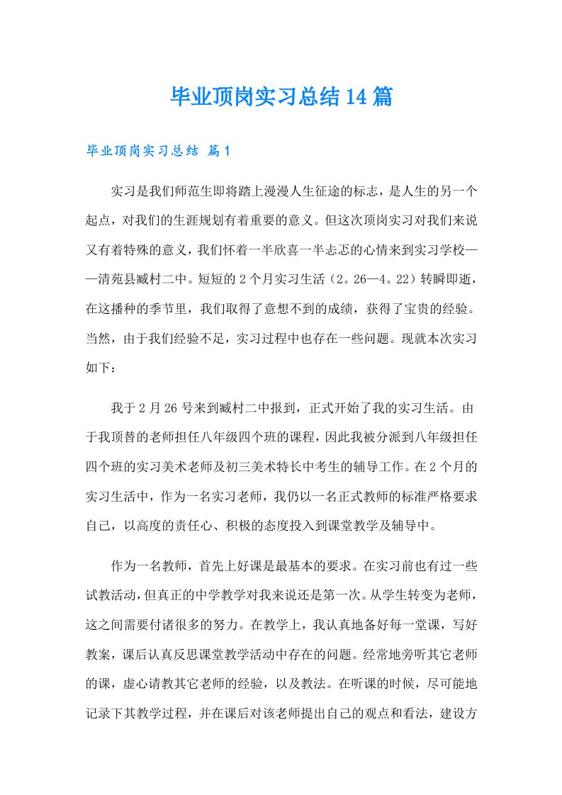 毕业顶岗实习总结14篇