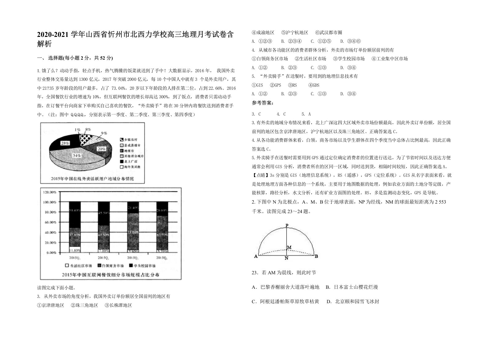 2020-2021学年山西省忻州市北西力学校高三地理月考试卷含解析