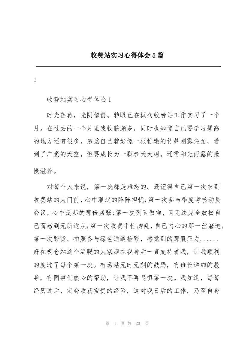 收费站实习心得体会5篇