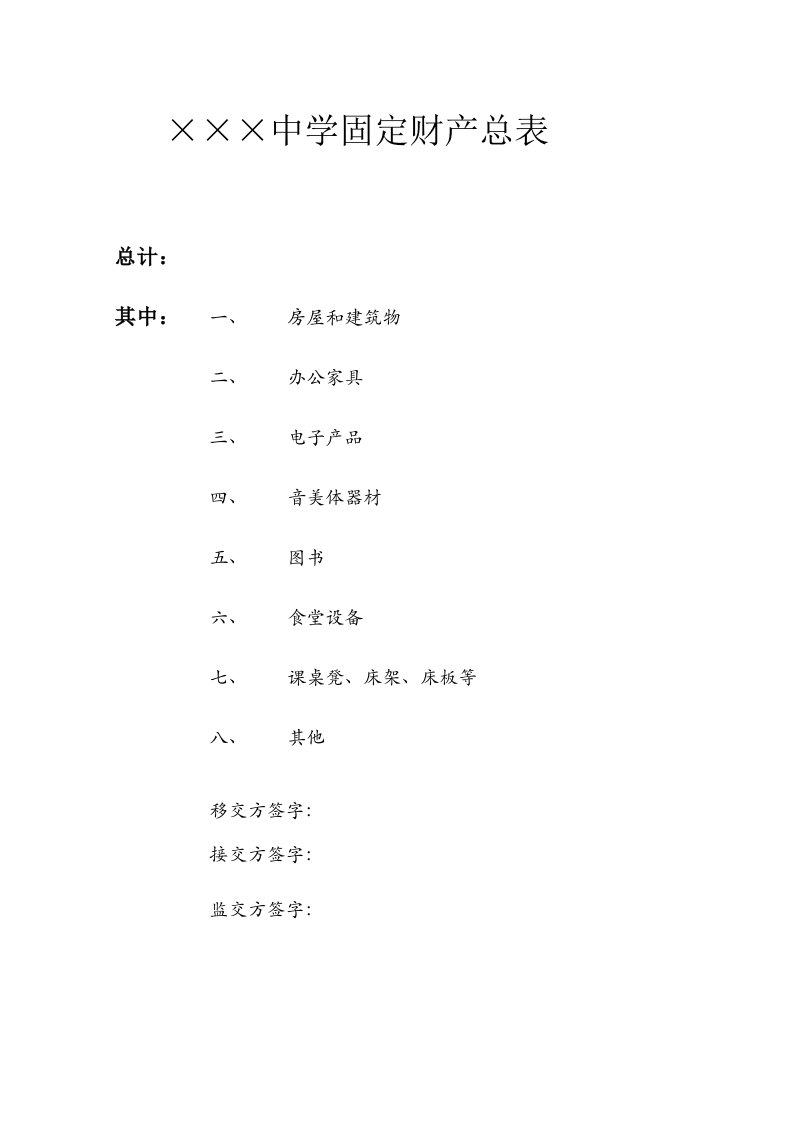 学校固定资产统计表