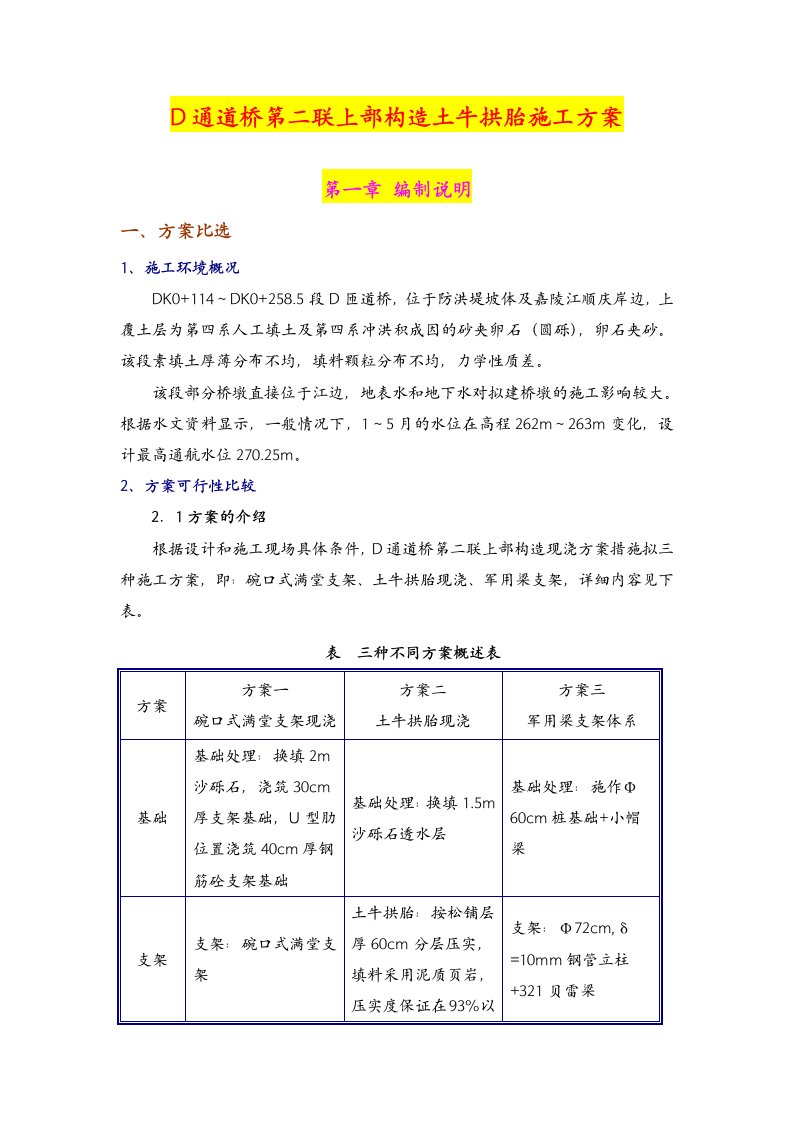 D通道桥第二联上部构造土牛拱胎施工方案现浇箱梁施工方案》