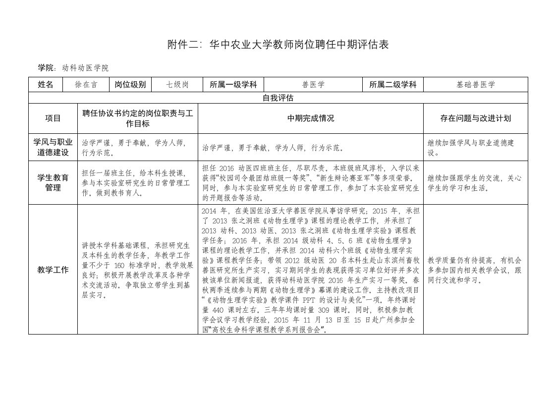 附华中农业大学教师岗位聘任中期表参考-华中农业大学动物