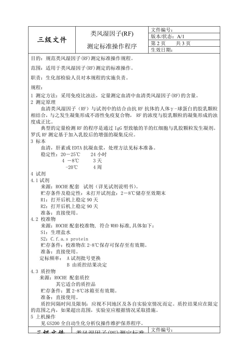 类风湿因子(RF)测定-标准操作程序