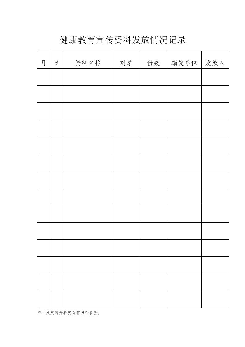 健康教育宣传资料发放情况记录