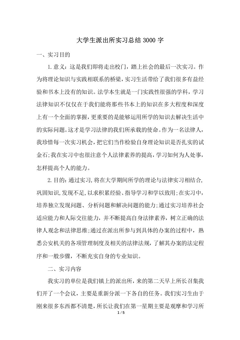 大学生派出所实习总结3000字