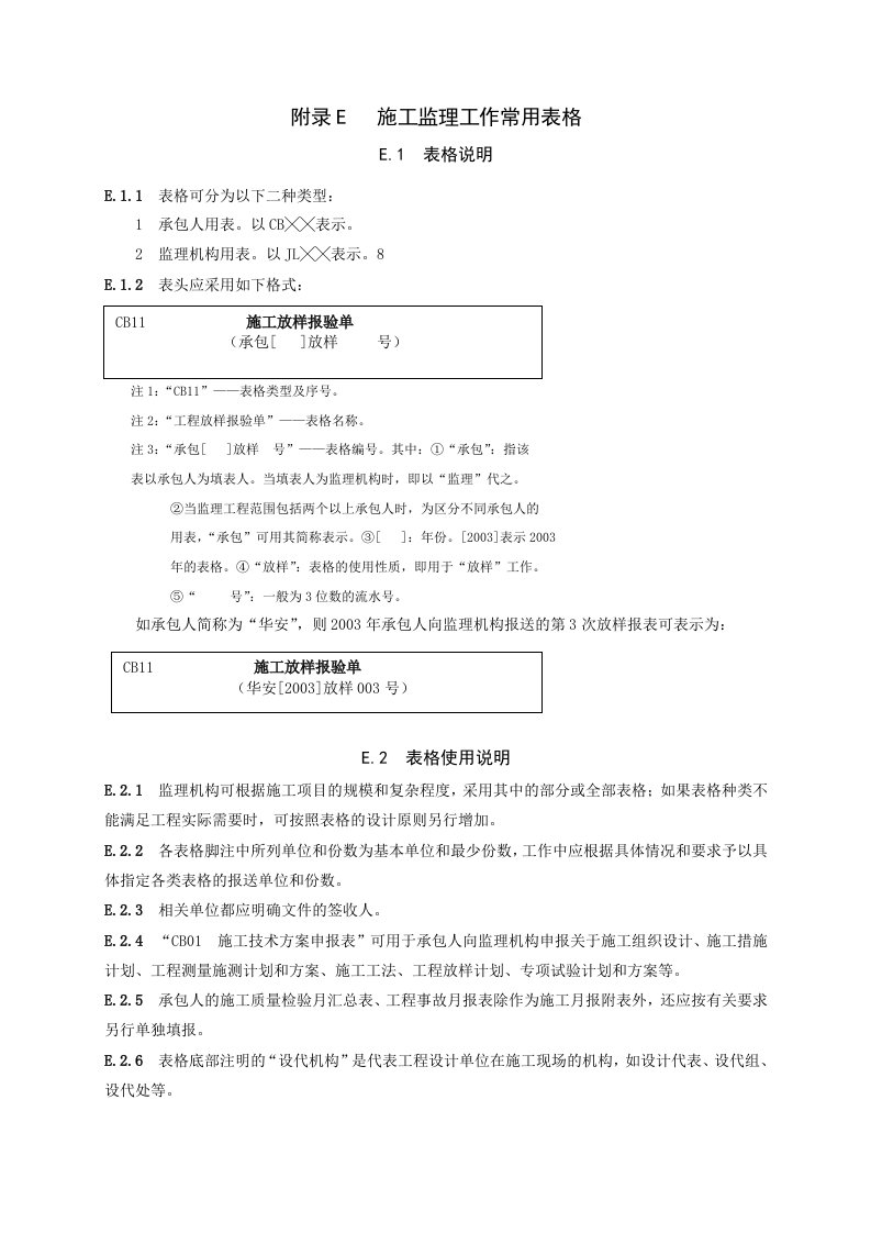 水利水电工程承包单位、监理单位常用表格