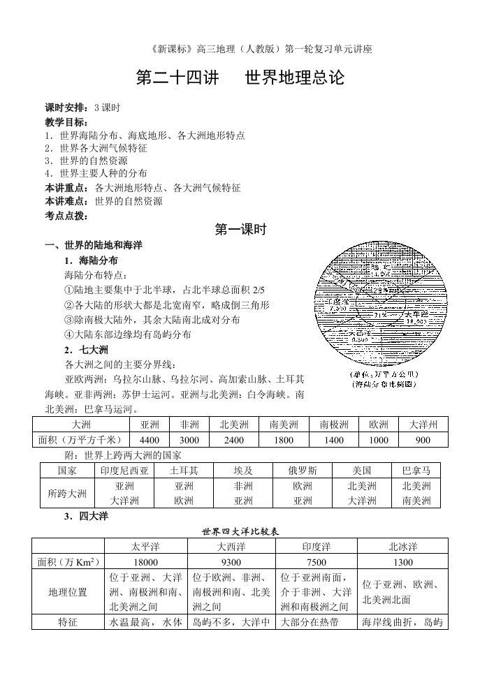 高三复习24《世界地理总论》教案(新人教初中部分)