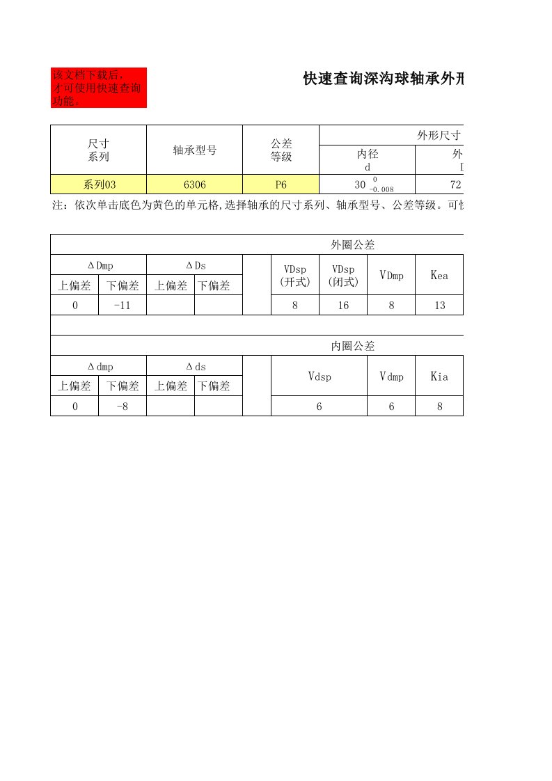 查询深沟球轴承尺寸和公差