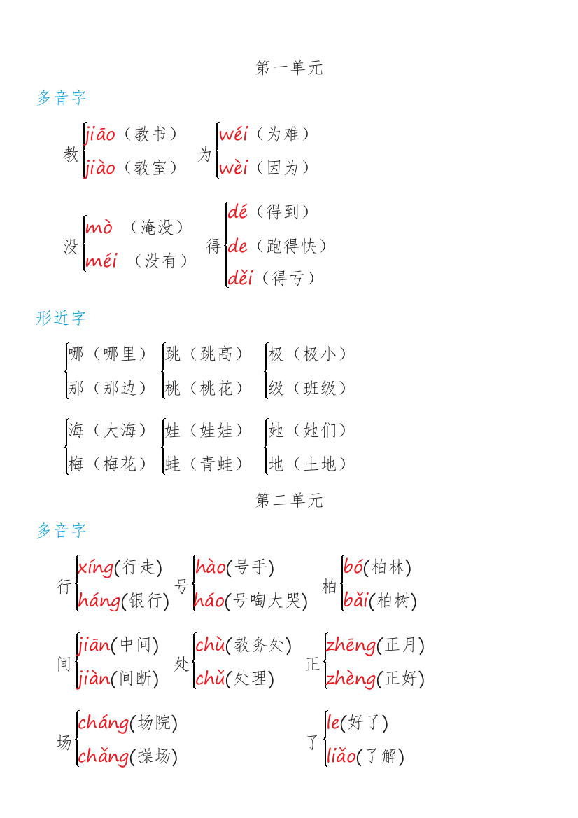 (完整)部编二年级语文上册【多音字+形近字】组词汇总-推荐文档