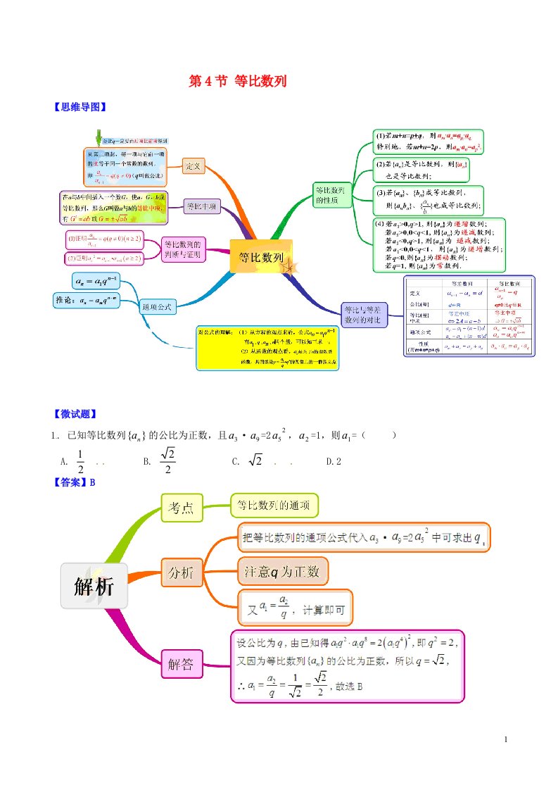 高中数学第二章数列2.4等比数列思维导图素材新人教A版必修