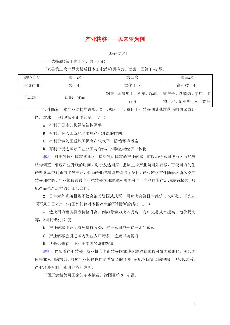 2020_2021学年高中地理第五章区际联系与区域协调发展2产业转移__以东亚为例课后练案含解析新人教版必修3