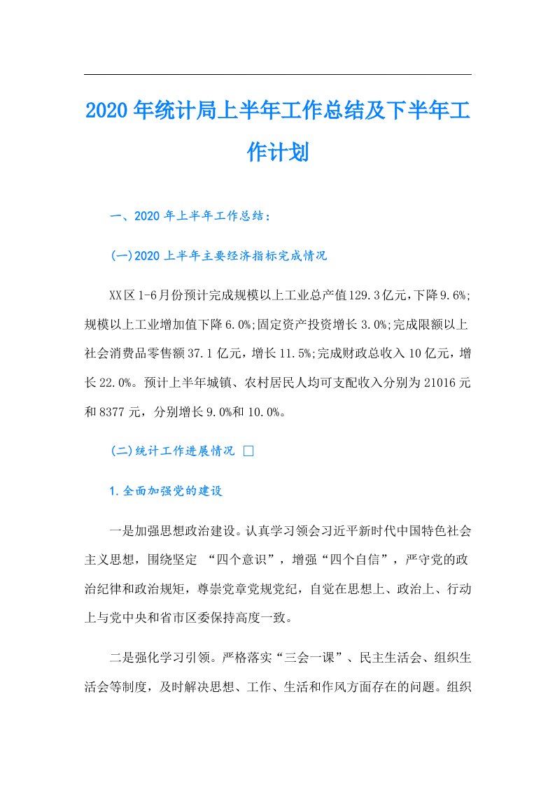 统计局上半年工作总结及下半年工作计划