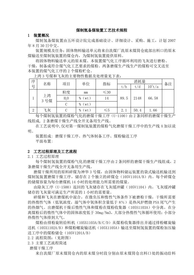 煤制氢备煤装置工艺技术规程-模版