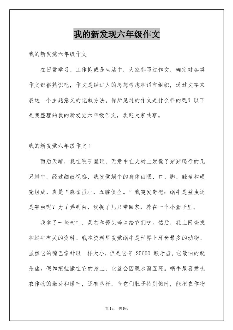 我的新发现六年级作文例文