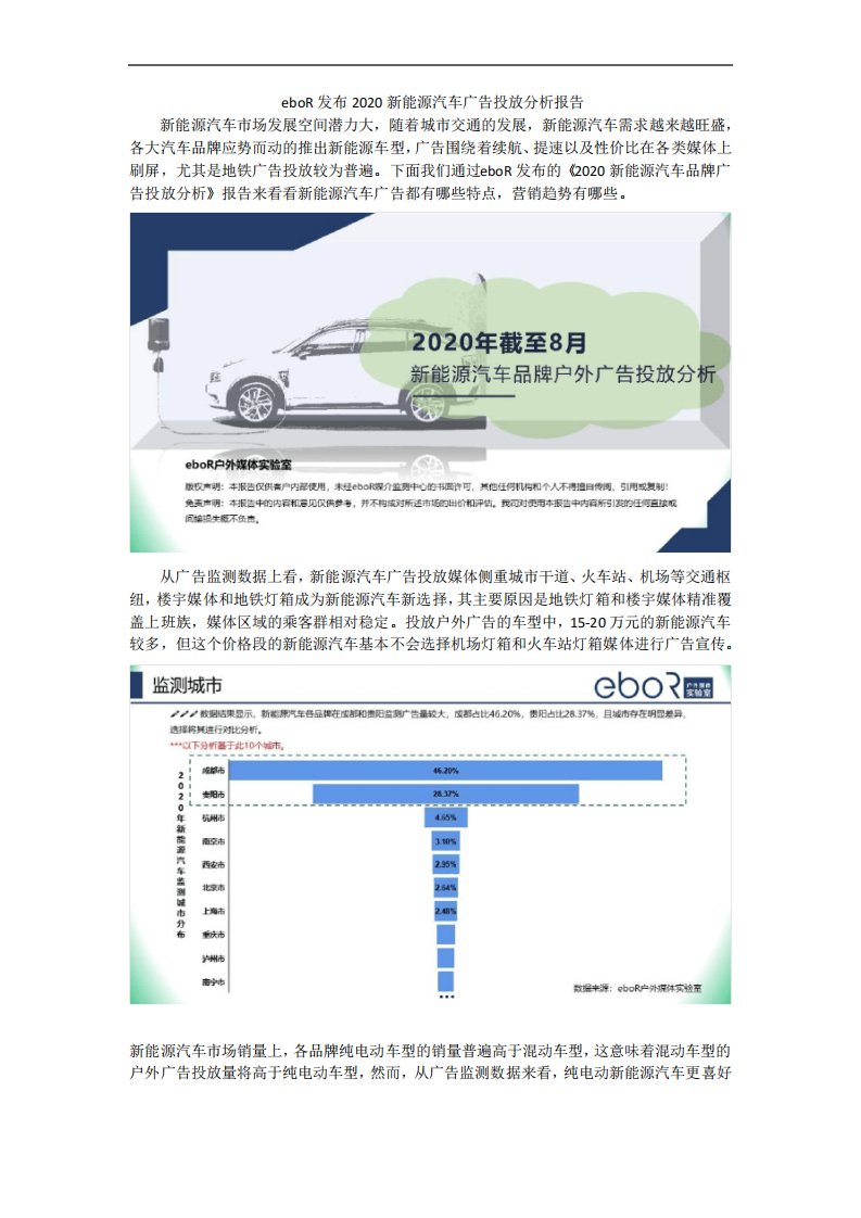 2020新能源汽车品牌广告投放分析报告