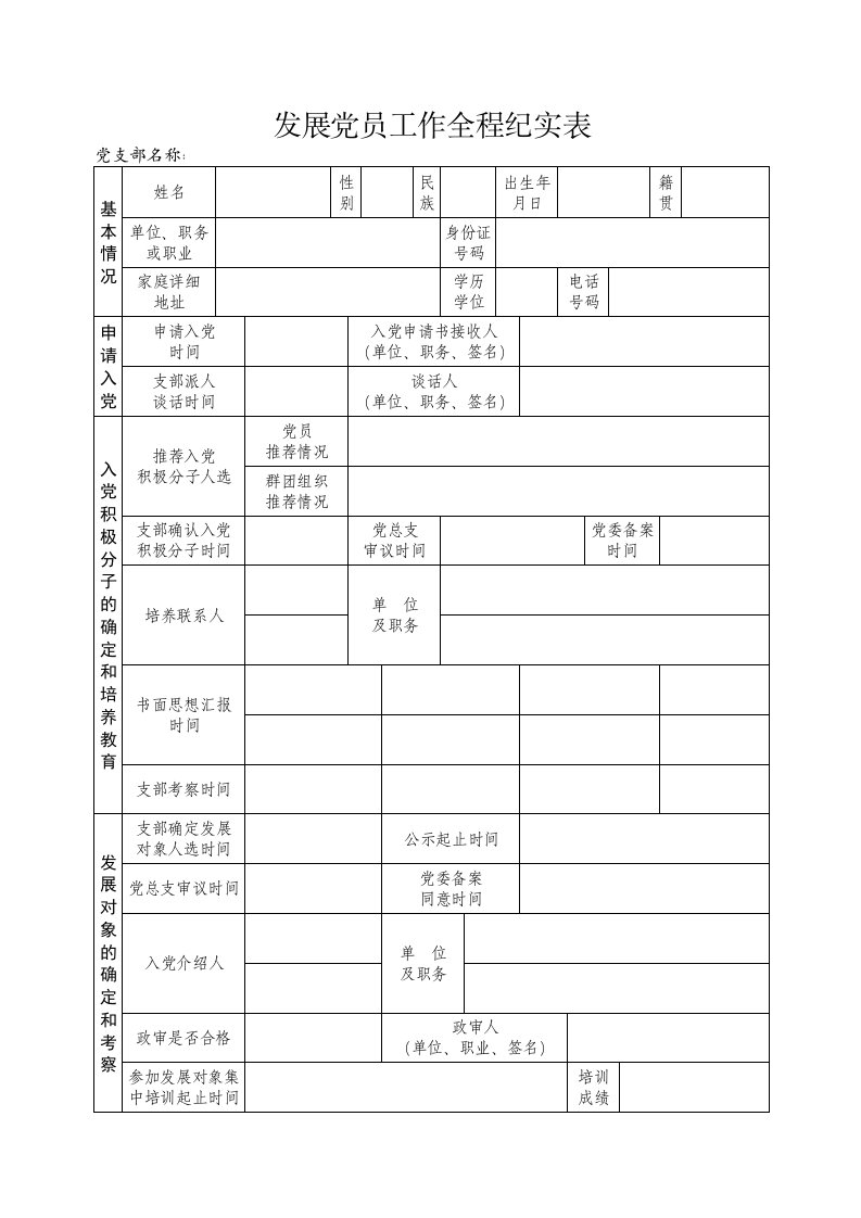 01发展党员工作全程纪实表