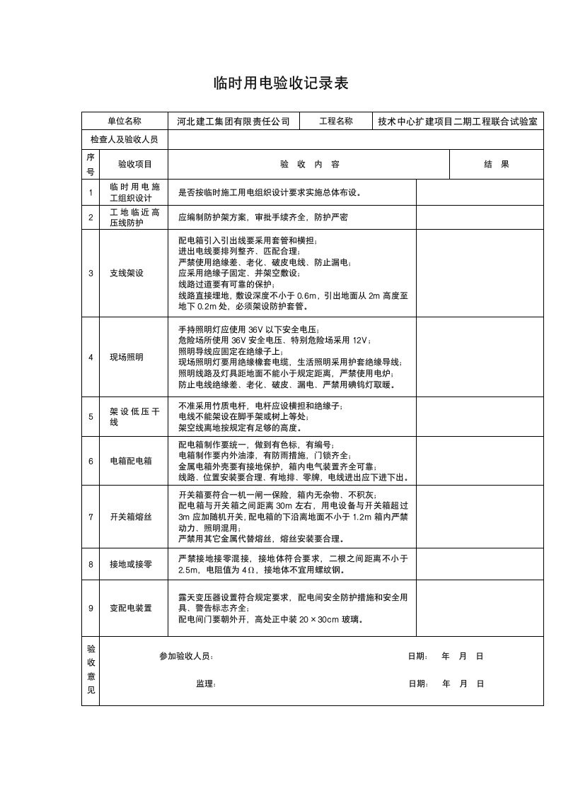 临时用电验收记录表