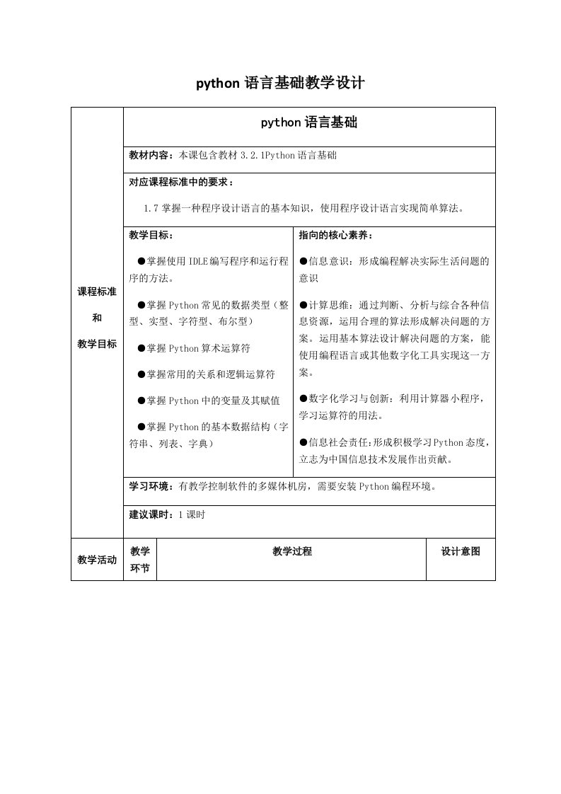 Python语言基础教学设计