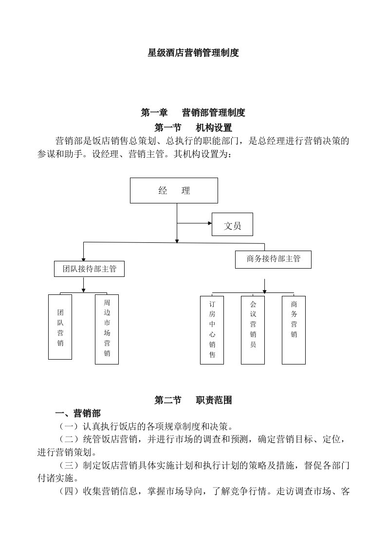 星级酒店营销管理制度