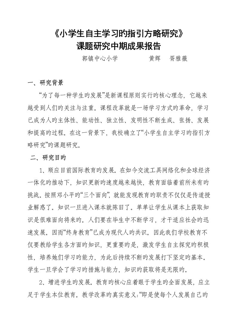 课题专题研究中期成果报告