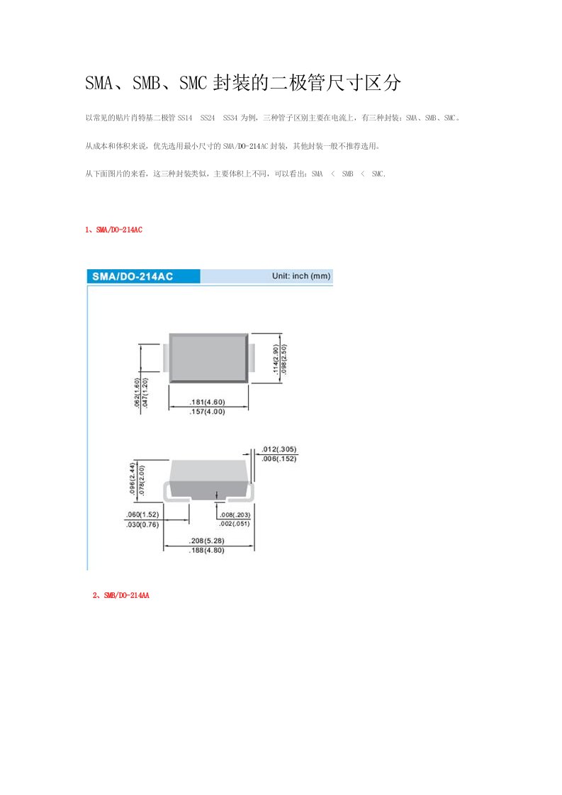 SMA、SMB、SMC封装的二极管尺寸区分