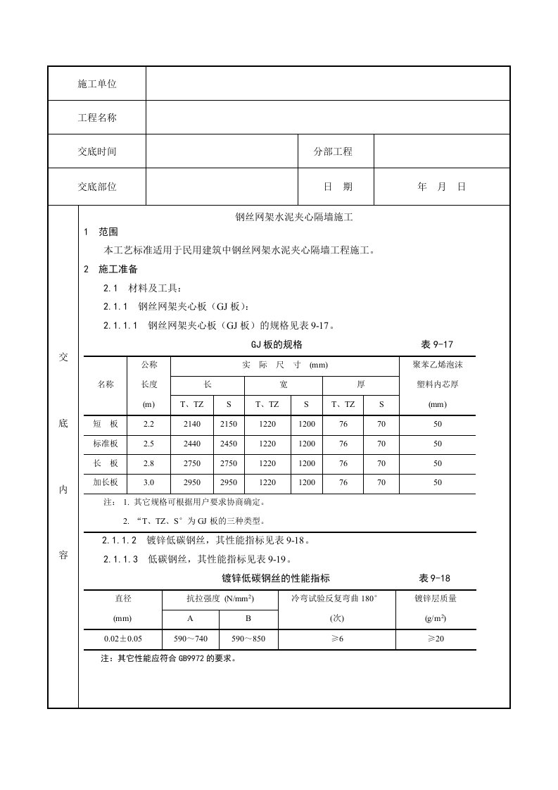 钢丝网架水泥夹心隔墙施工工艺