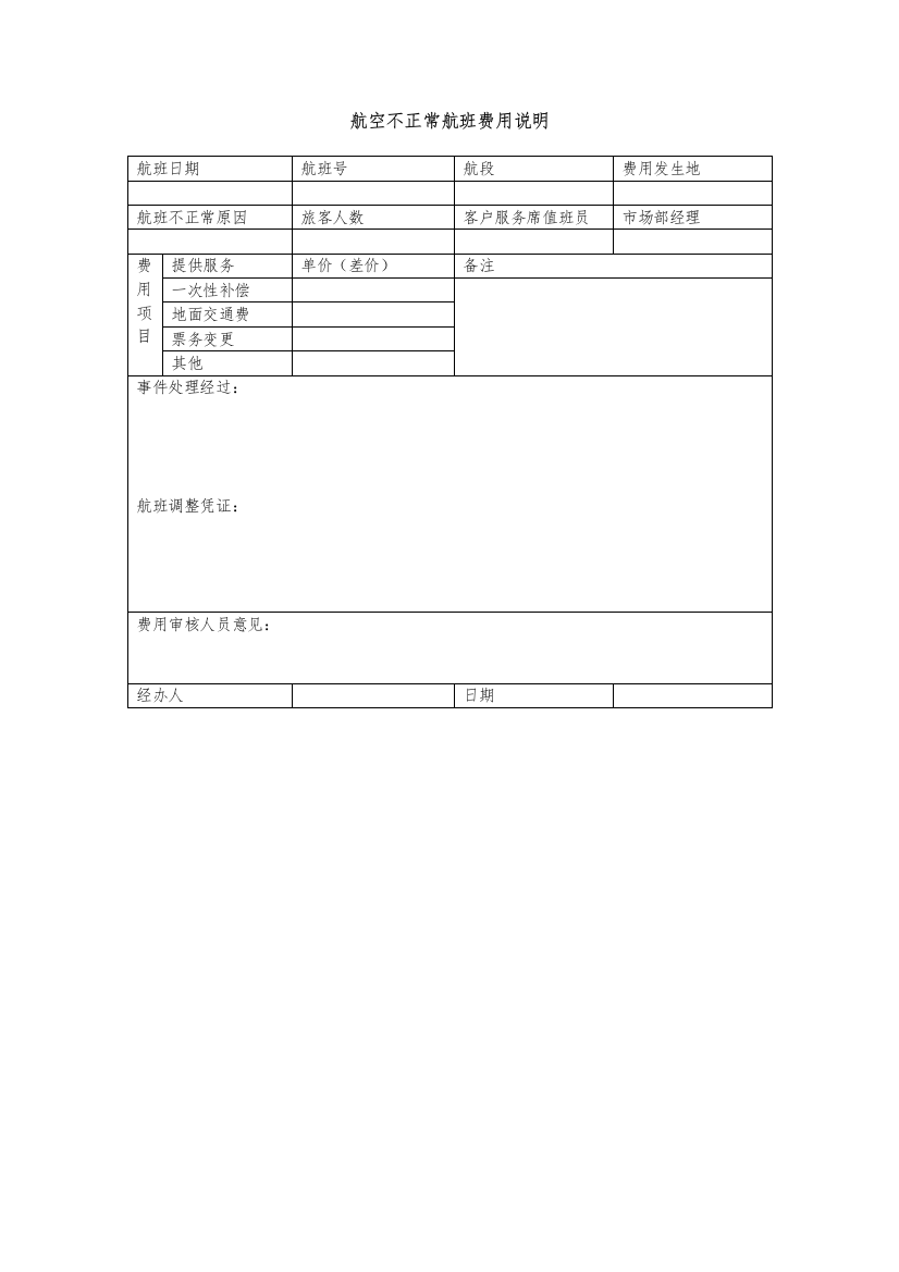 航空物流公司不正常航班费用说明