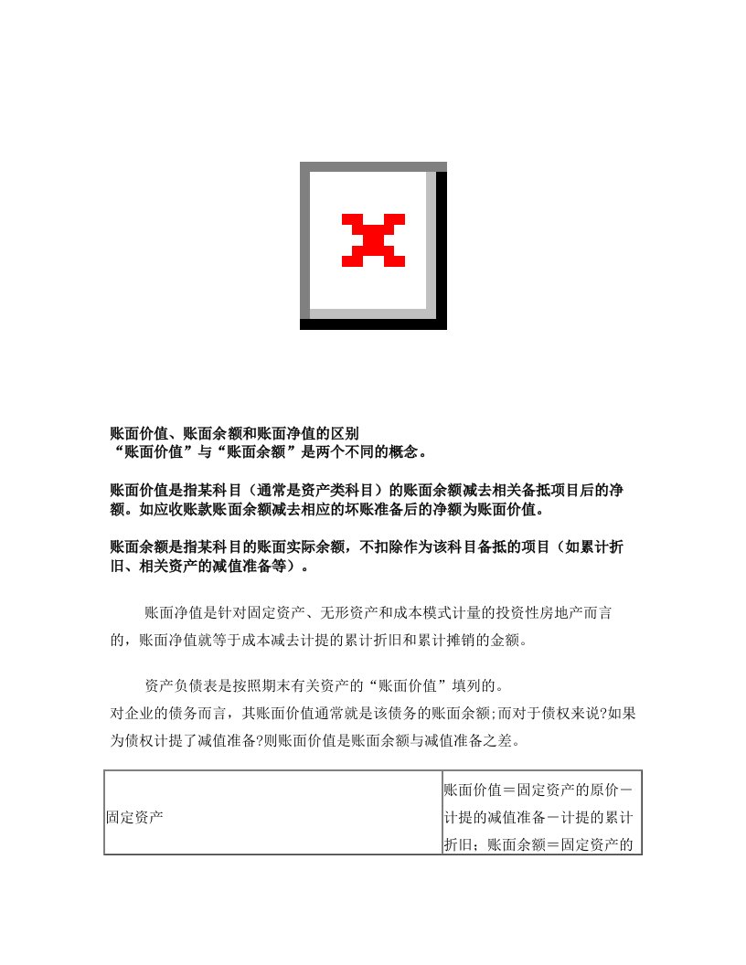 账面价值、账面余额和账面净值的区别