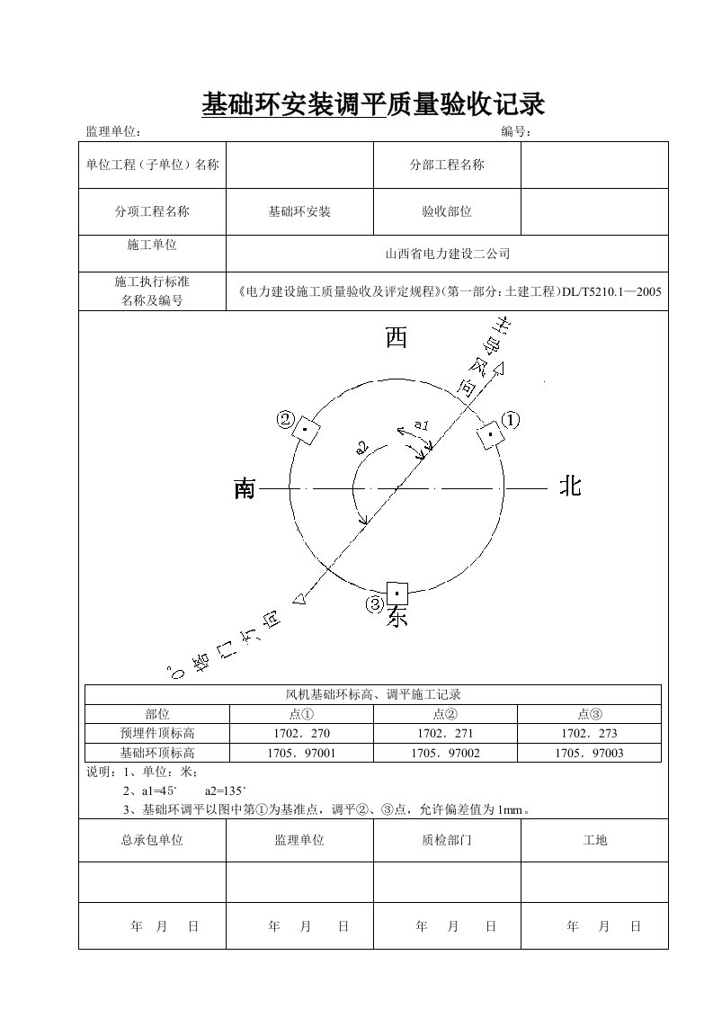 基础环安装调平质量验收记录（精选）