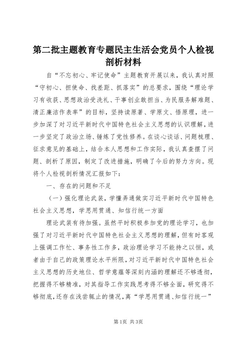 第二批主题教育专题民主生活会党员个人检视剖析材料