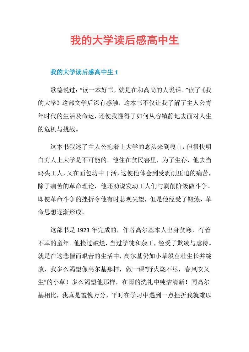 我的大学读后感高中生