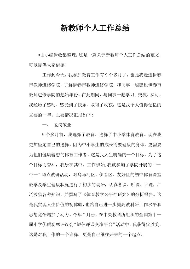 新教师个人工作总结