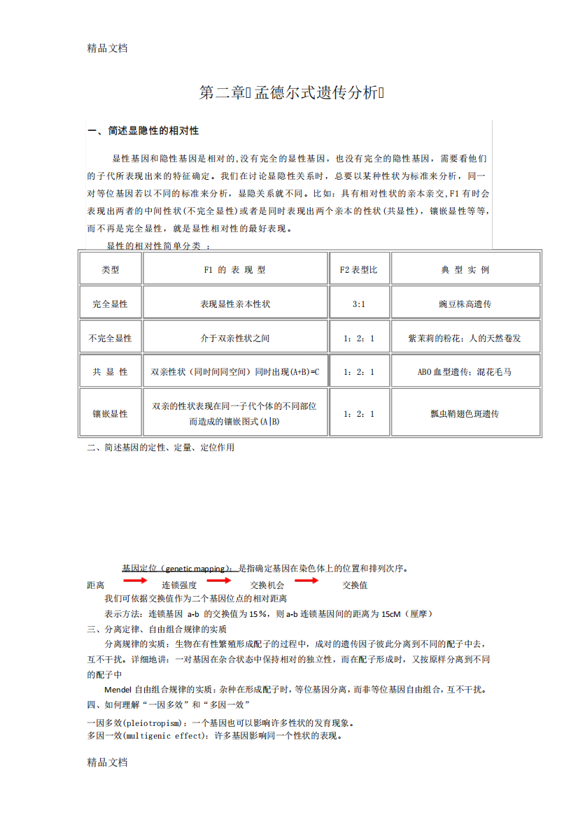 (整理)遗传学期末复习题