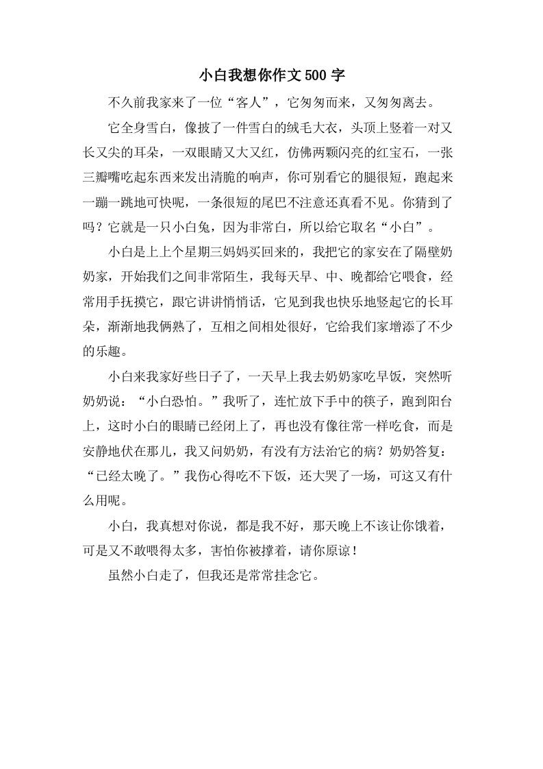 小白我想你作文500字