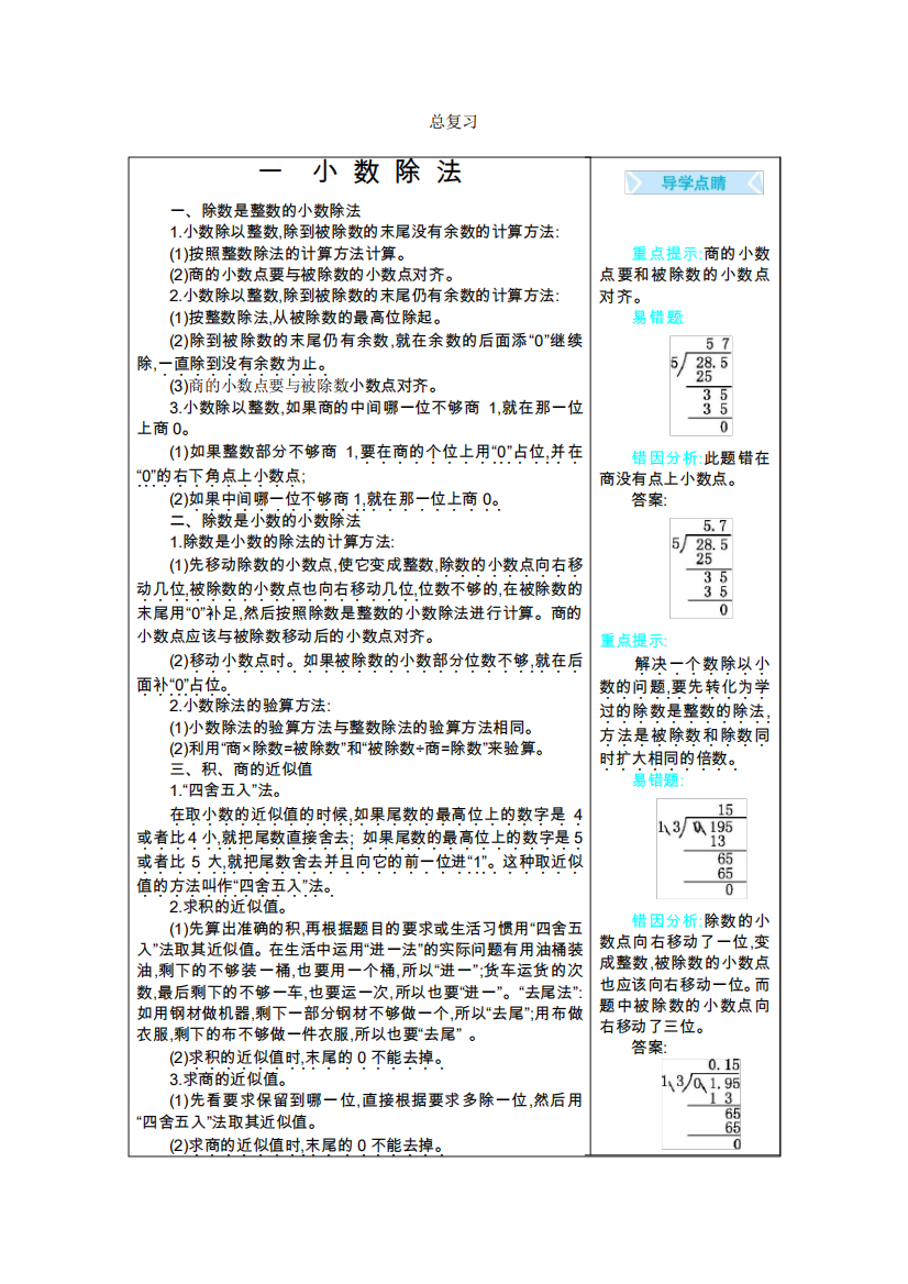 最新北师大版小学数学五年级上册单元知识总结(全册)