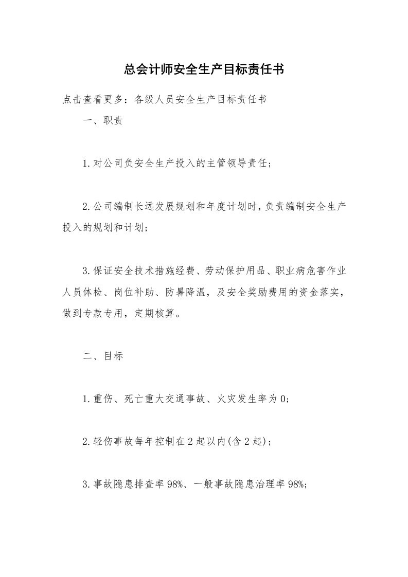 总会计师安全生产目标责任书