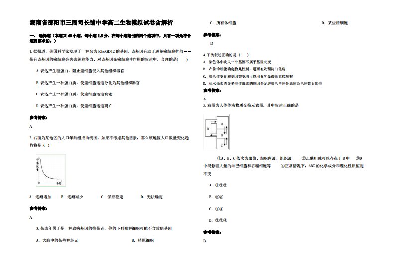 湖南省邵阳市三阁司长铺中学高二生物模拟试卷含解析