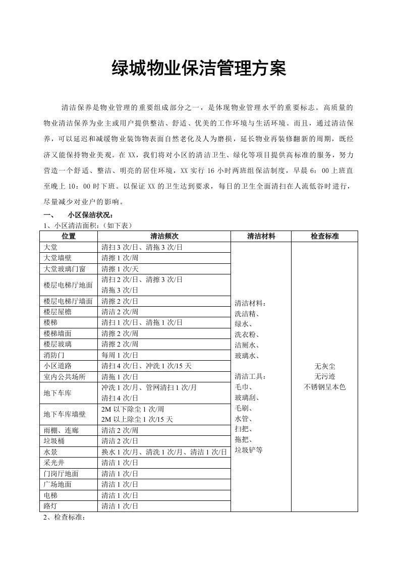 绿城物业保洁管理方案