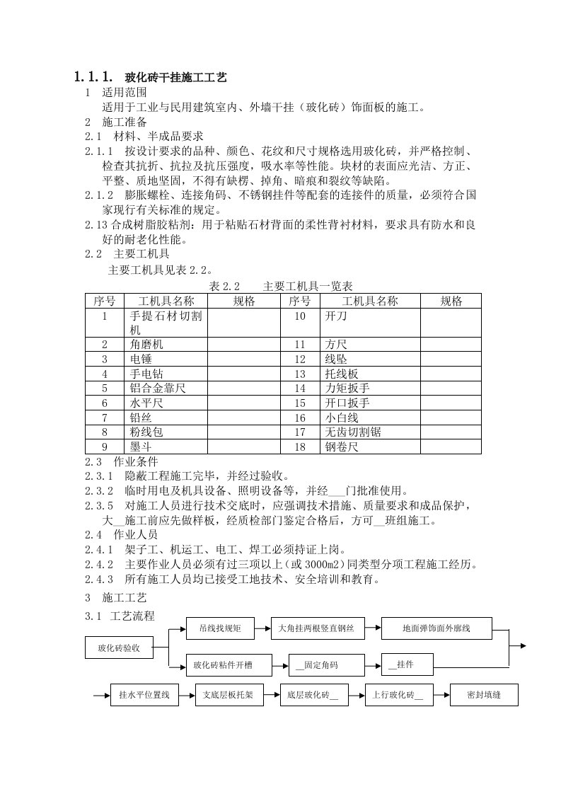 室内干挂墙砖施工工艺.doc