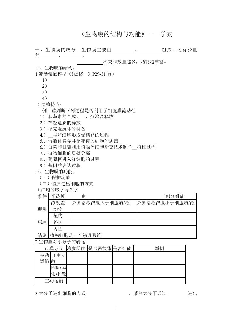 生物膜的结构与功能