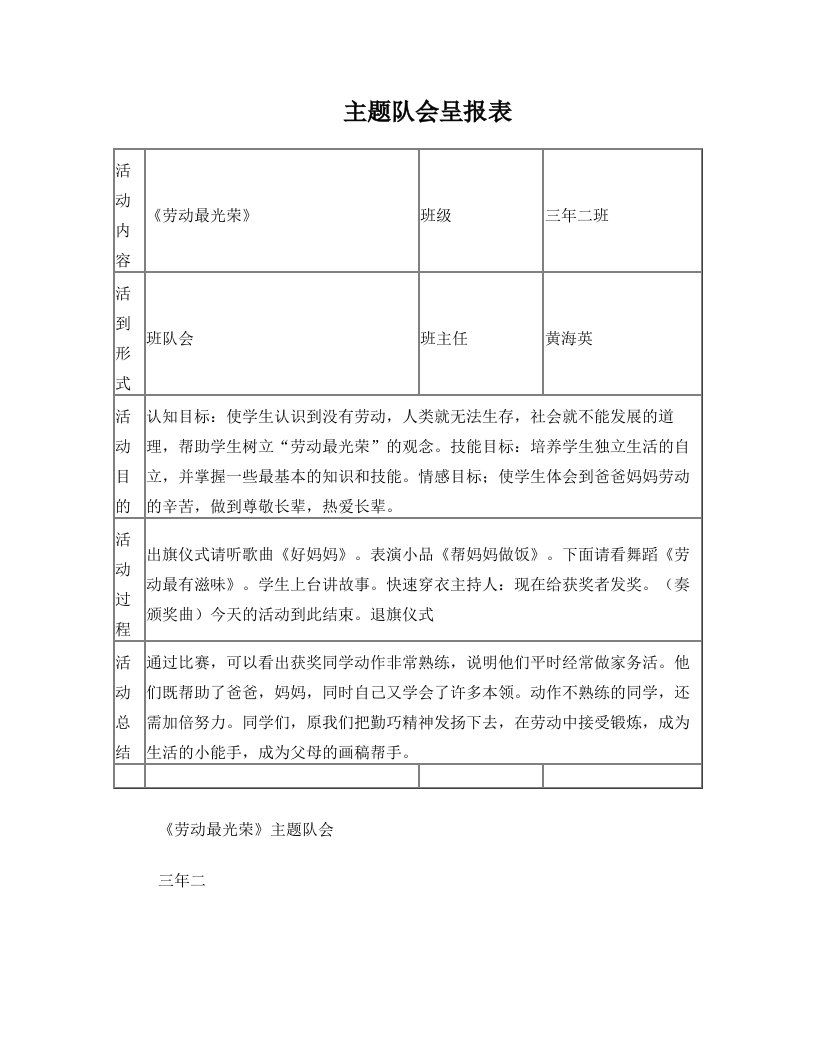 劳动最光荣主题班会