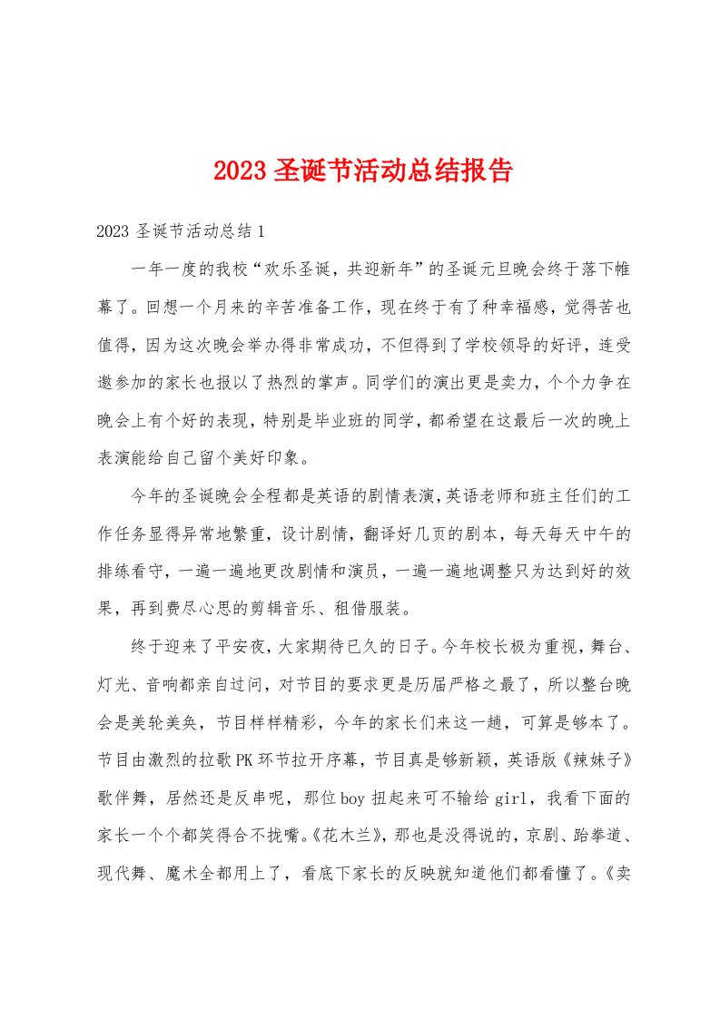 2023圣诞节活动总结报告