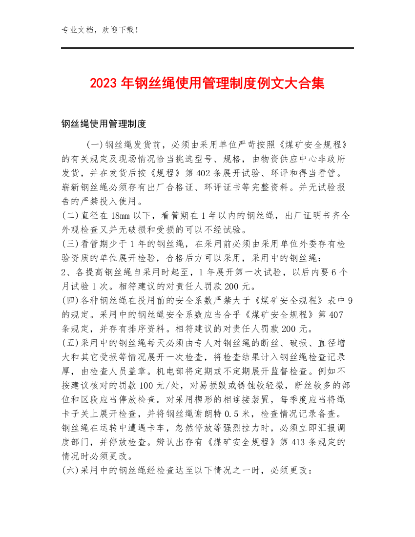 2023年钢丝绳使用管理制度例文大合集