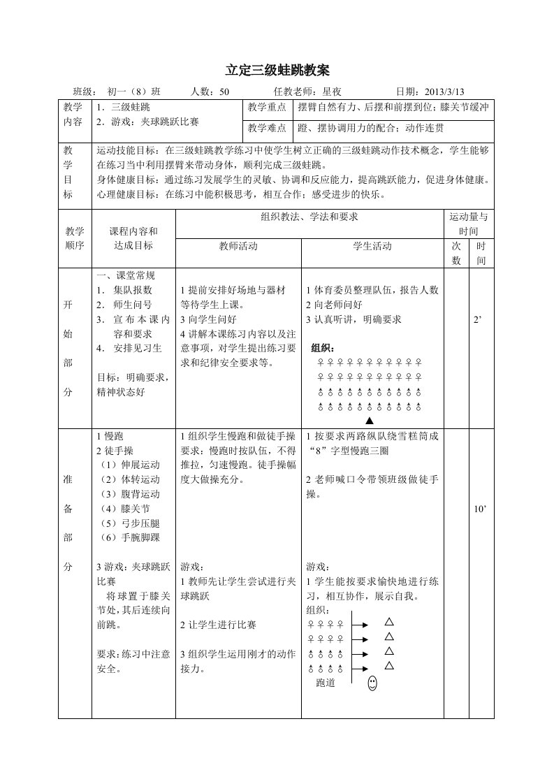 三级蛙跳教案(转正课）