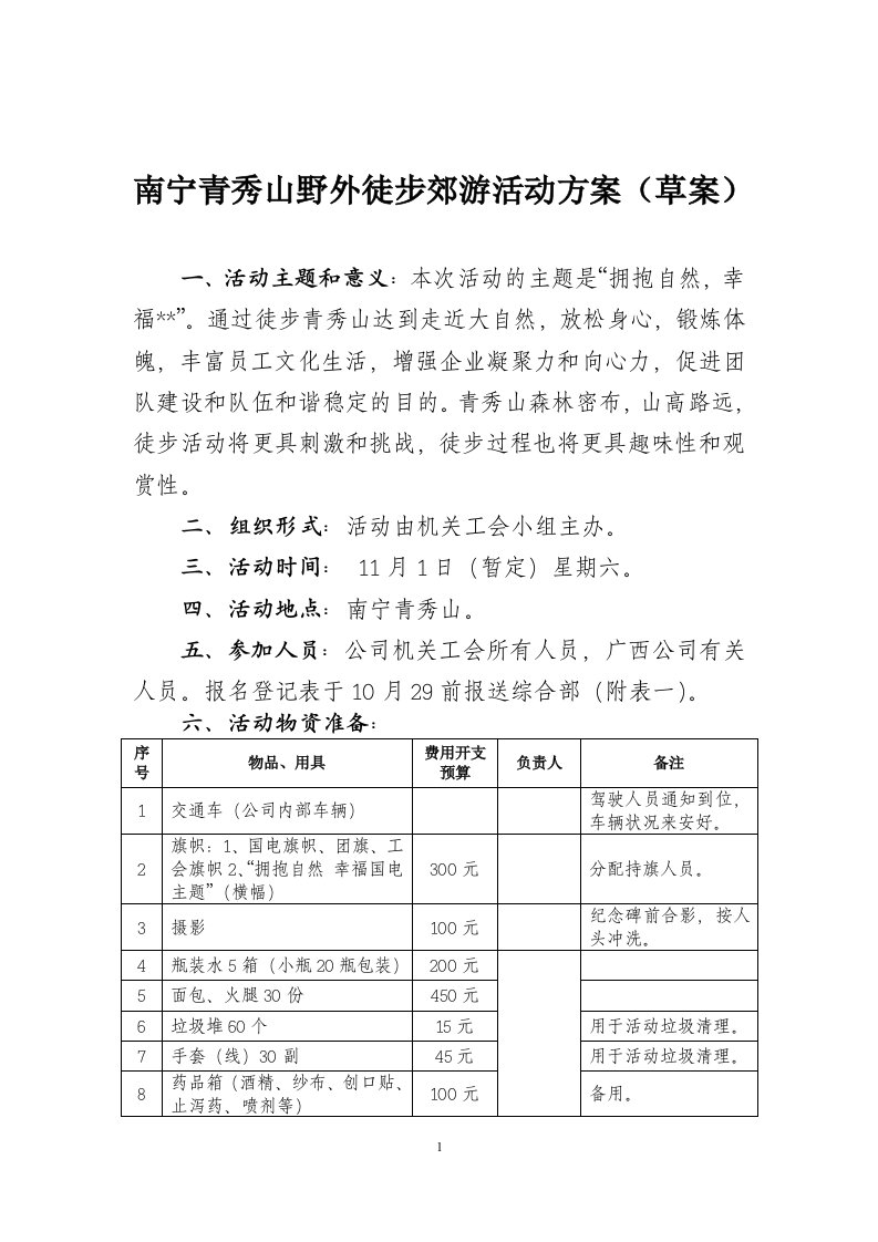 公司员工野外徒步郊游活动方案