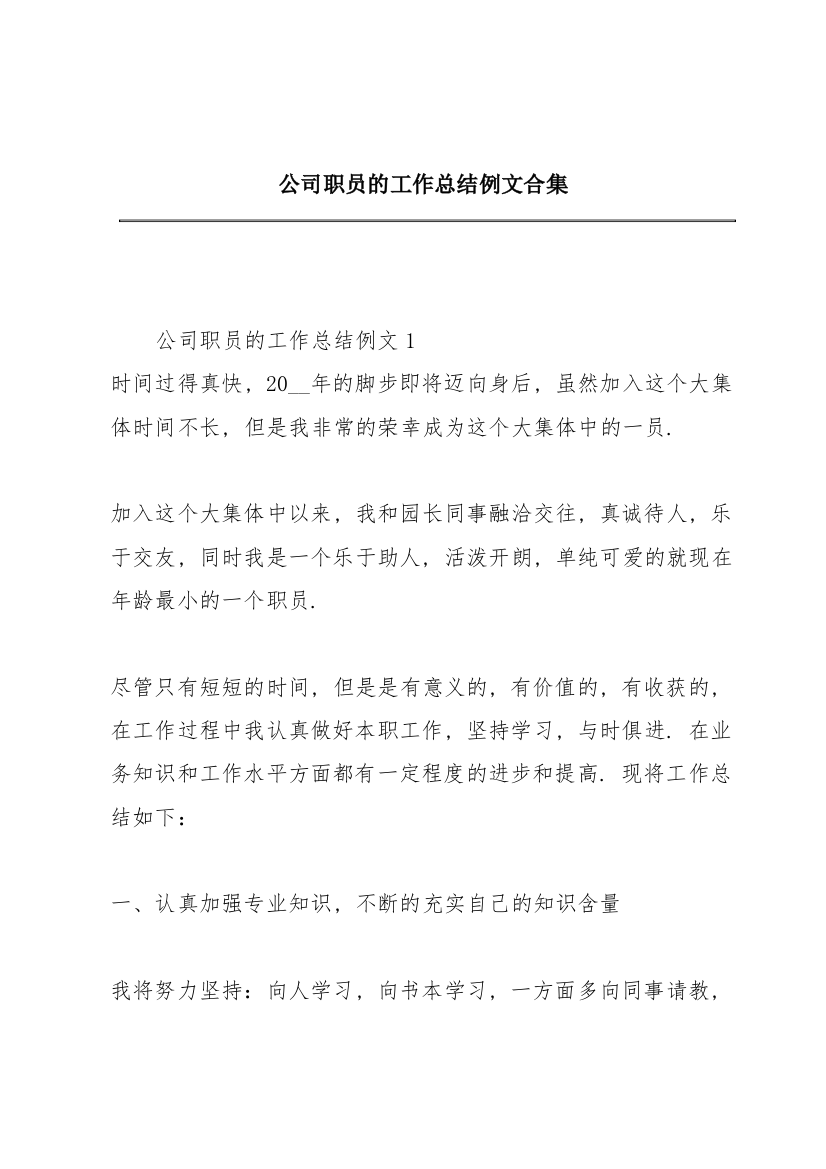 公司职员的工作总结例文合集