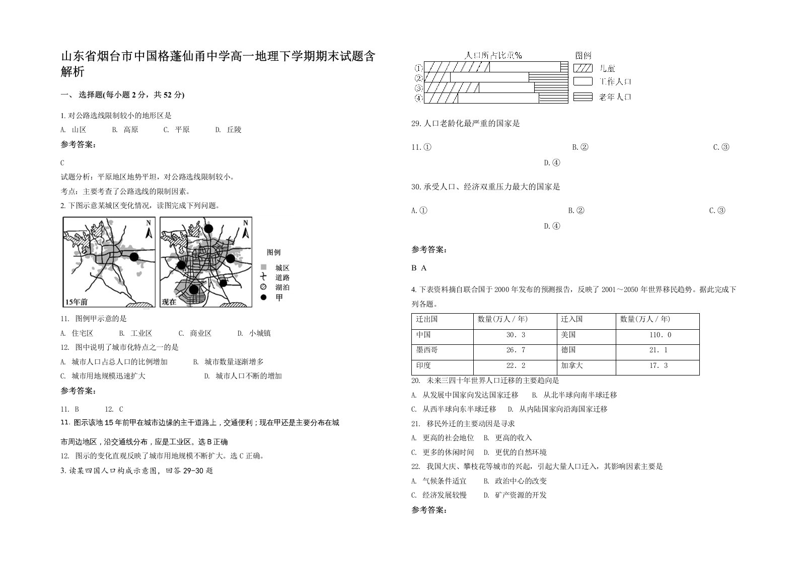 山东省烟台市中国格蓬仙甬中学高一地理下学期期末试题含解析