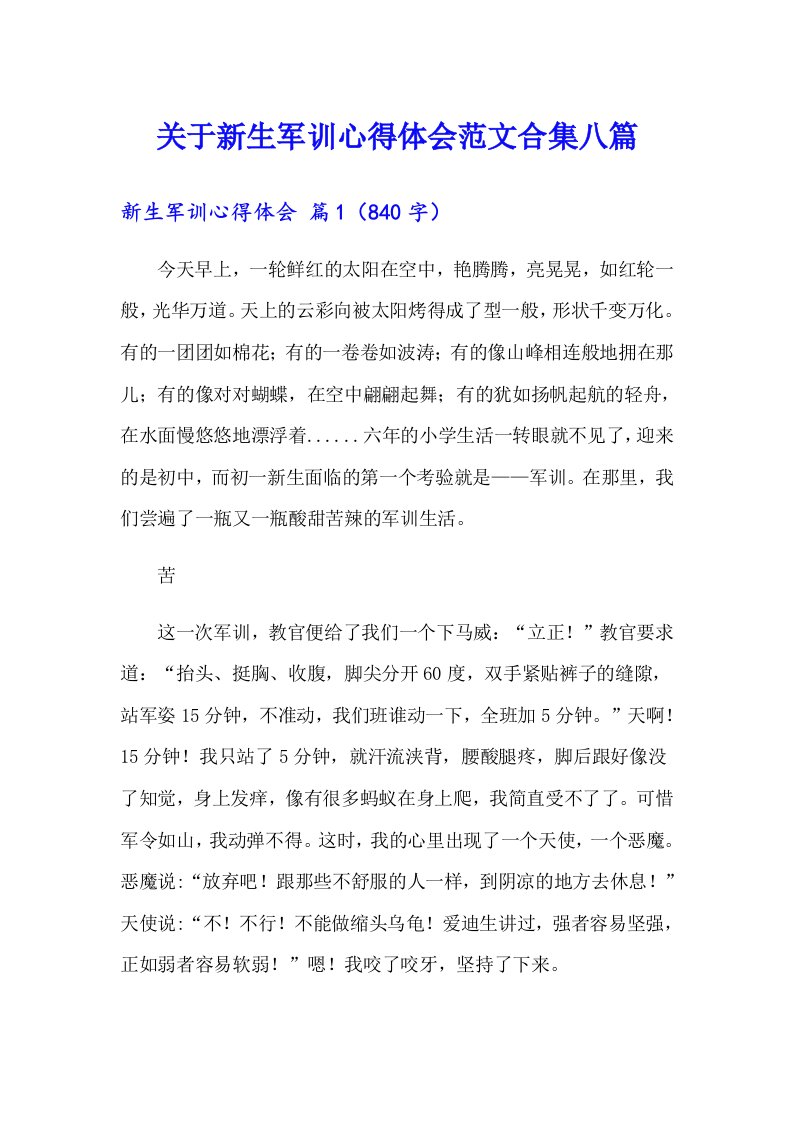 关于新生军训心得体会范文合集八篇