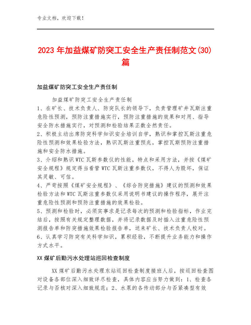 2023年加益煤矿防突工安全生产责任制范文(30)篇