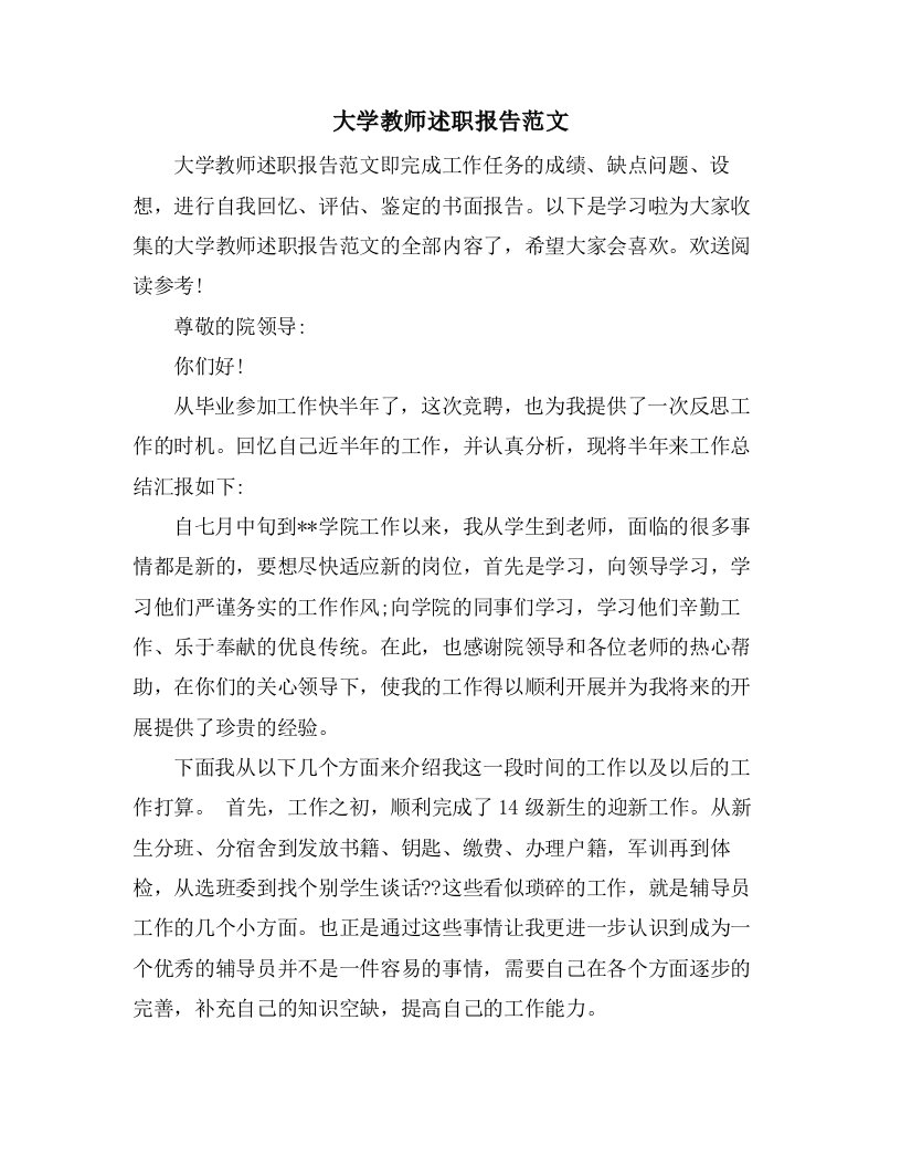 大学教师述职报告范文